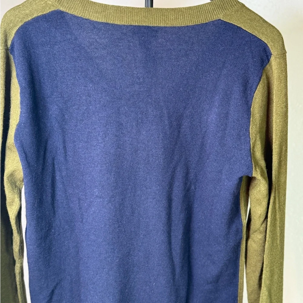 J.Crew Merino Wool Blend V-Neck Pullover Sweater Olive Green Blue Size M